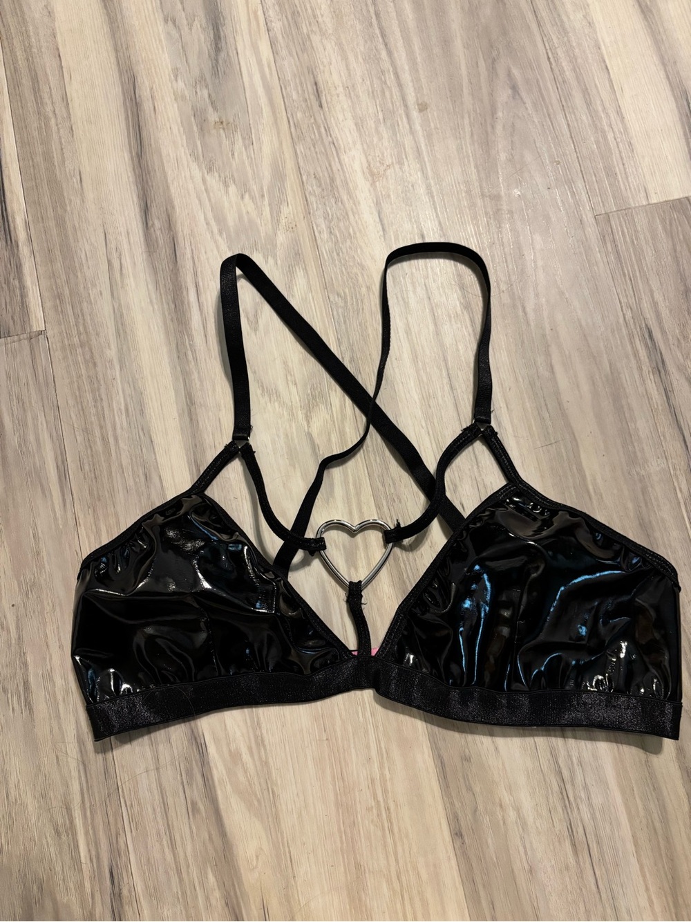 Sugar Thrillz Black Patent Metal Heart Bralette